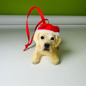 Sandicast Labrador Retriever Yellow Christmas Ornament Dog Santa hat